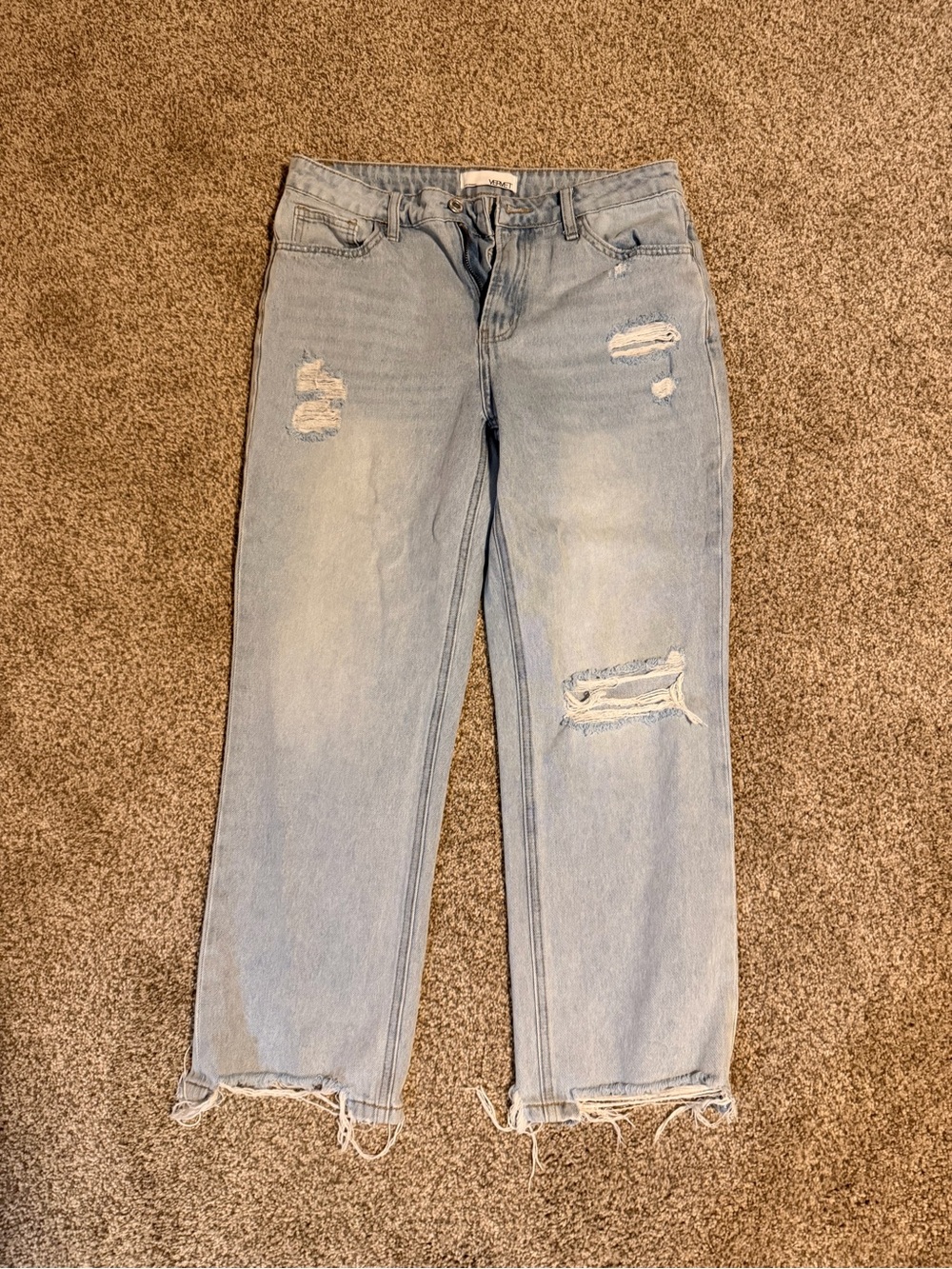 Women's Light Blue Straight Leg Distressed Jeans